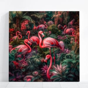 tableau flamants rose dans la jungle