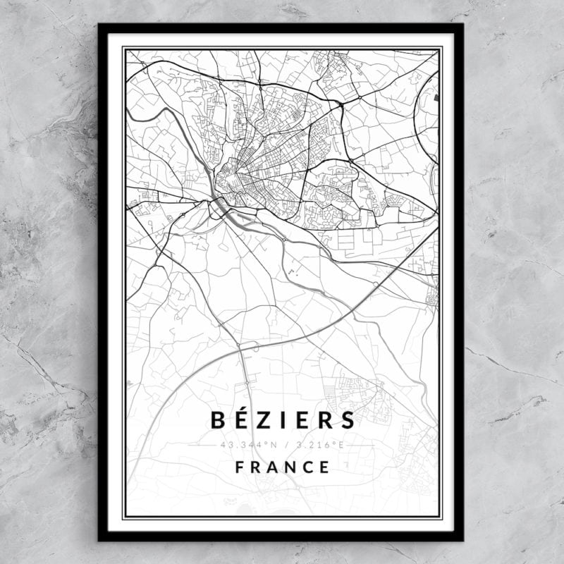 affiche carte de la ville de Béziers