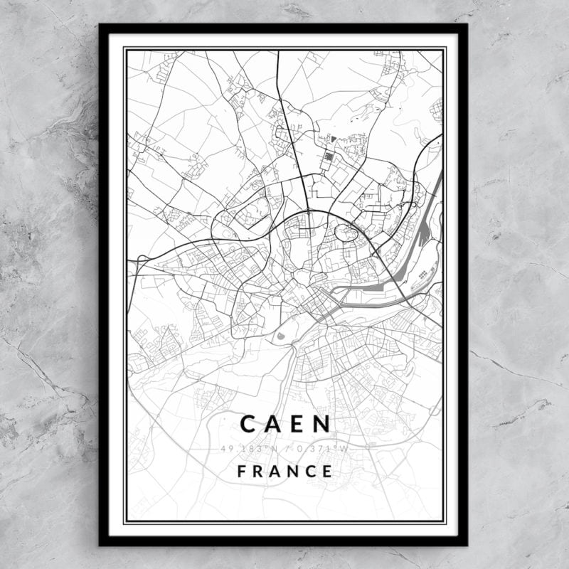 affiche ville de Caen, plan map ville déco