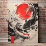 tableau poisson chat carpe koi style japonais