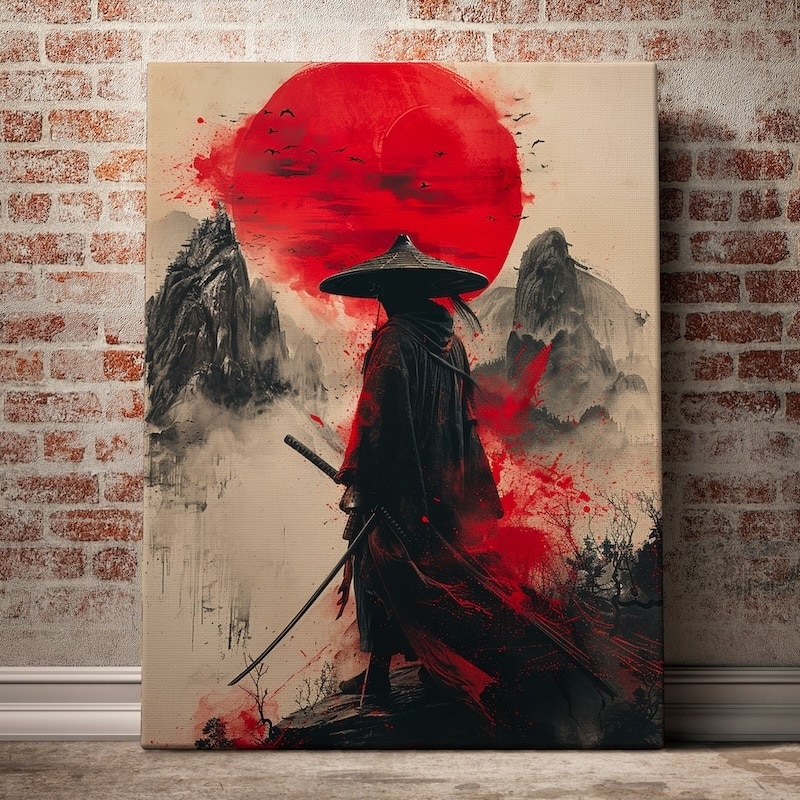 tableau samourai avec montagne